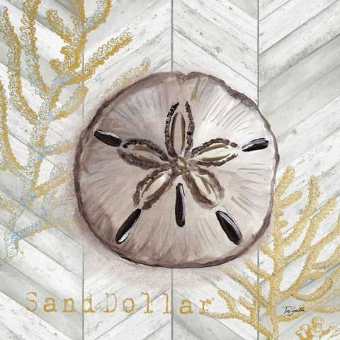 Gray Gold Chevron Sand Dollar White Modern Wood Framed Art Print by Tre Sorelle Studios