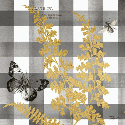 Buffalo Check Ferns and Butterflies Neutral II Black Modern Wood Framed Art Print with Double Matting by Tre Sorelle Studios