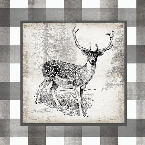 Buffalo Check Deer Neutral I Black Ornate Wood Framed Art Print with Double Matting by Tre Sorelle Studios