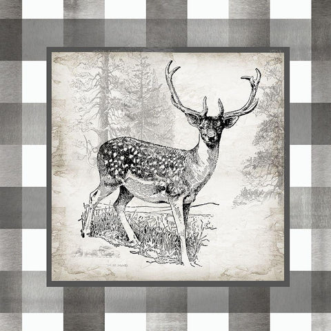 Buffalo Check Deer Neutral I White Modern Wood Framed Art Print with Double Matting by Tre Sorelle Studios