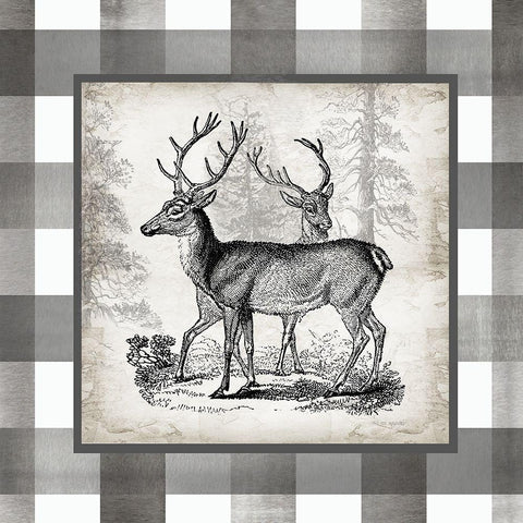 Buffalo Check Deer Neutral II White Modern Wood Framed Art Print by Tre Sorelle Studios