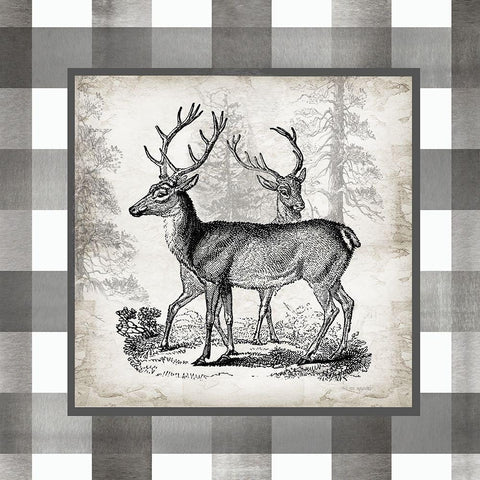 Buffalo Check Deer Neutral II Black Ornate Wood Framed Art Print with Double Matting by Tre Sorelle Studios