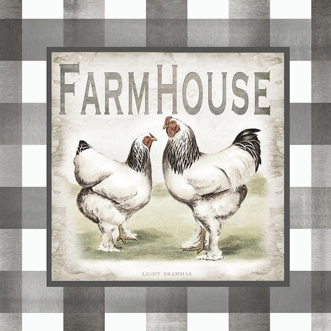 Buffalo Check Farm House Chickens Neutral I White Modern Wood Framed Art Print by Tre Sorelle Studios