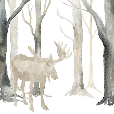 Winter Forest Moose White Modern Wood Framed Art Print by Reed, Tara