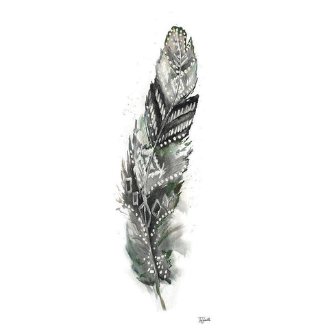 Tribal Feather Neutral Panel II Black Modern Wood Framed Art Print by Tre Sorelle Studios