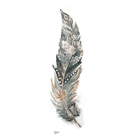 Tribal Feather Neutral Panel IV White Modern Wood Framed Art Print by Tre Sorelle Studios