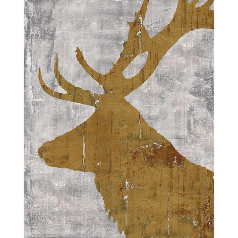 Rustic Lodge Animals Deer on Grey Gold Ornate Wood Framed Art Print with Double Matting by Cusson, Marie Elaine