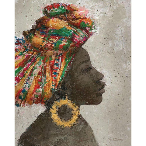 Portrait of a Woman I (gold hoop) Black Modern Wood Framed Art Print with Double Matting by Cusson, Marie Elaine