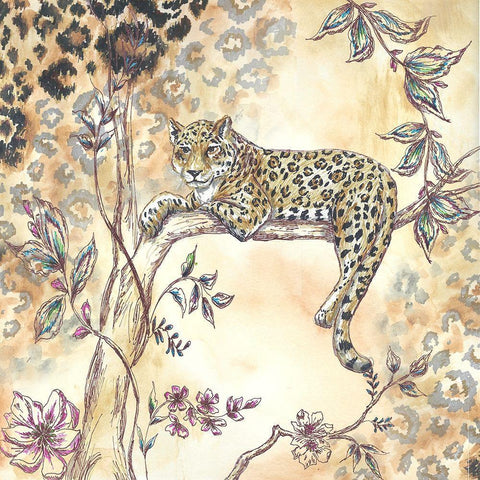 Leopard on neutral I Black Modern Wood Framed Art Print with Double Matting by Tre Sorelle Studios