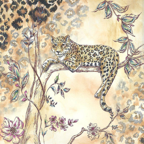 Leopard on neutral I Black Ornate Wood Framed Art Print with Double Matting by Tre Sorelle Studios