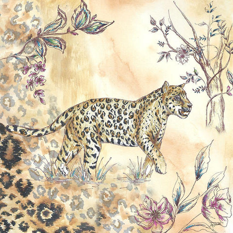 Leopard on neutral II Black Ornate Wood Framed Art Print with Double Matting by Tre Sorelle Studios