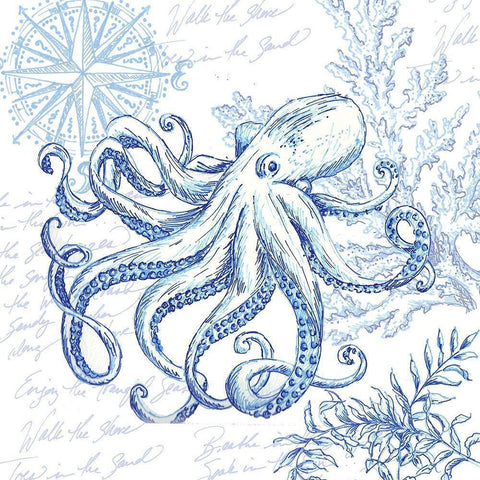 Coastal Sketchbook Octopus White Modern Wood Framed Art Print by Tre Sorelle Studios