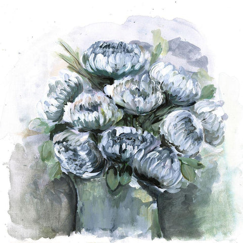 Potted Chrysanthemums Black Ornate Wood Framed Art Print with Double Matting by Chapman, Marcy