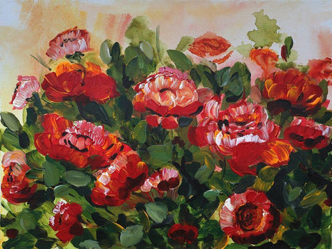 Red Poppies Garden White Modern Wood Framed Art Print with Double Matting by Chapman, Marcy