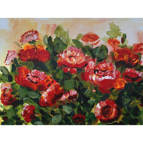 Red Poppies Garden Gold Ornate Wood Framed Art Print with Double Matting by Chapman, Marcy