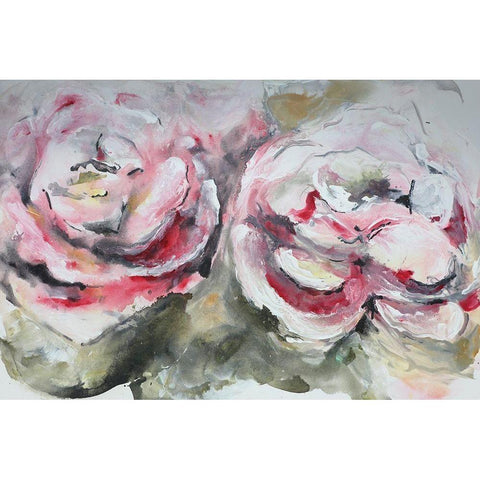 Pair of Pink Roses Landscape Black Modern Wood Framed Art Print with Double Matting by Chapman, Marcy