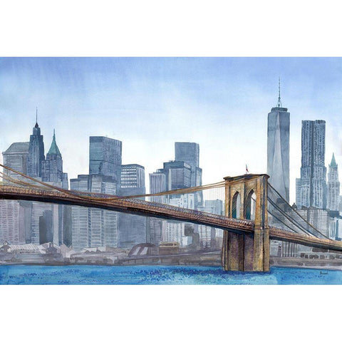 NY Skyline Gold Ornate Wood Framed Art Print with Double Matting by Bannarot