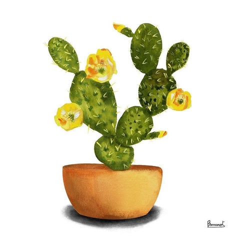 Cactus Flowers III White Modern Wood Framed Art Print by Bannarot