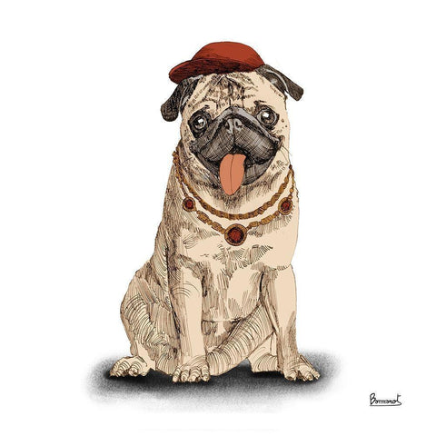 Pugs in hats I White Modern Wood Framed Art Print by Bannarot