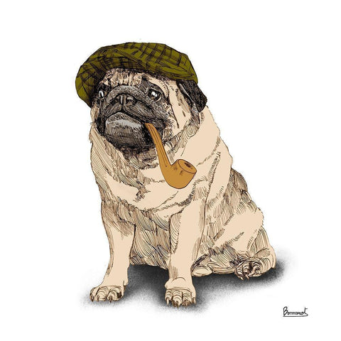 Pugs in hats II White Modern Wood Framed Art Print by Bannarot