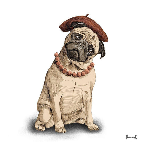 Pugs in hats IV White Modern Wood Framed Art Print by Bannarot