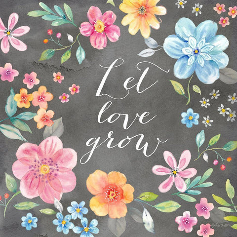 Whimsical Blooms Sentiment Black I Black Modern Wood Framed Art Print with Double Matting by Coulter, Cynthia