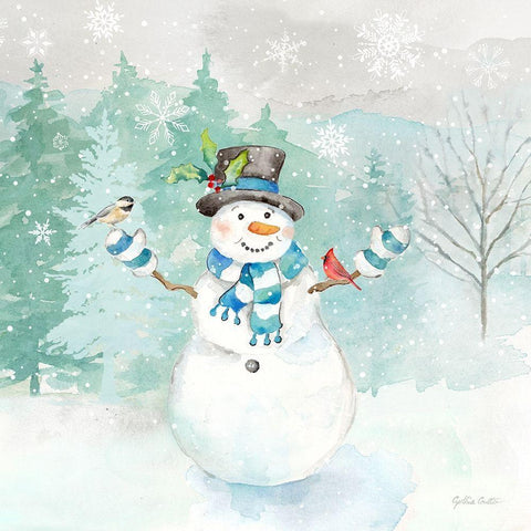 Let it Snow Blue Snowman I Black Ornate Wood Framed Art Print with Double Matting by Coulter, Cynthia