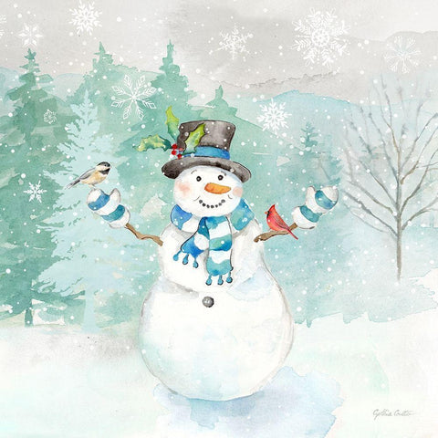 Let it Snow Blue Snowman I Gold Ornate Wood Framed Art Print with Double Matting by Coulter, Cynthia