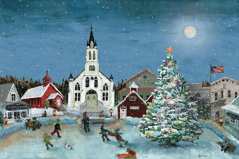 Christmas Scene-Moon White Modern Wood Framed Art Print with Double Matting by Cusson, Marie Elaine