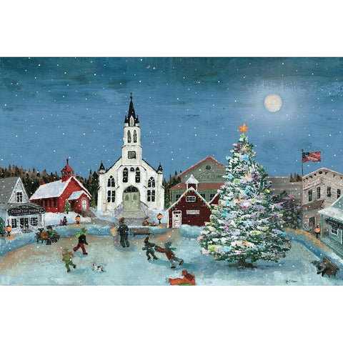 Christmas Scene-Moon Black Modern Wood Framed Art Print with Double Matting by Cusson, Marie Elaine