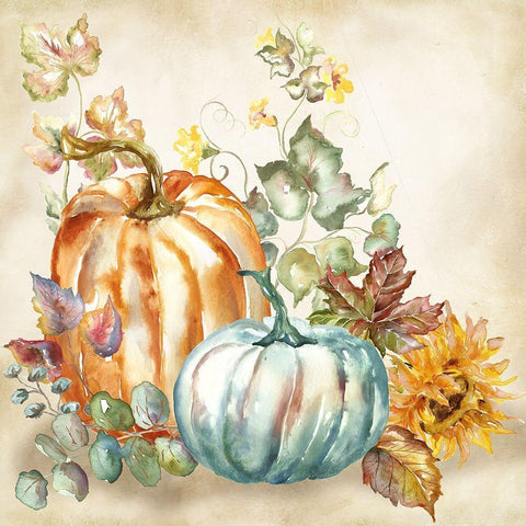 Watercolor Harvest Pumpkin I Black Modern Wood Framed Art Print with Double Matting by Tre Sorelle Studios