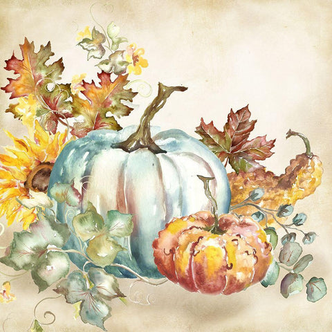 Watercolor Harvest Pumpkin III White Modern Wood Framed Art Print with Double Matting by Tre Sorelle Studios