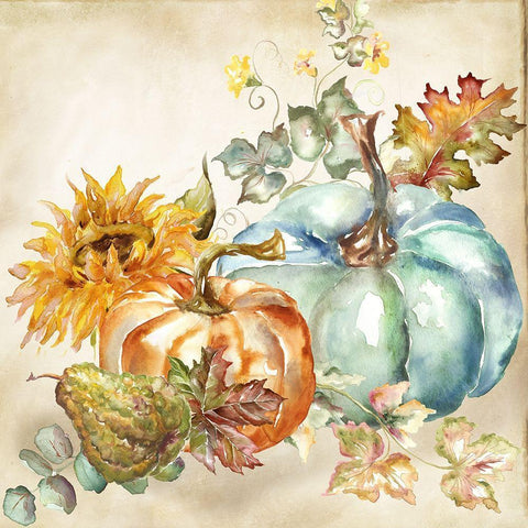 Watercolor Harvest Pumpkin IV Gold Ornate Wood Framed Art Print with Double Matting by Tre Sorelle Studios