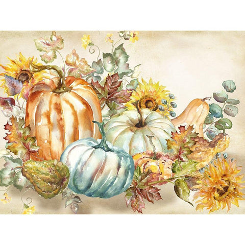 Watercolor Harvest Pumpkin landscape White Modern Wood Framed Art Print by Tre Sorelle Studios