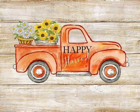 Happy Harvest I-Truck Black Ornate Wood Framed Art Print with Double Matting by Coulter, Cynthia