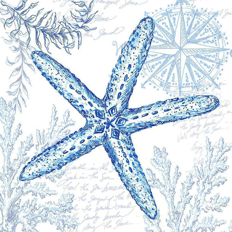Coastal Sketchbook-Starfish  White Modern Wood Framed Art Print by Tre Sorelle Studios