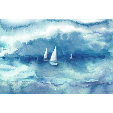 Watercolor Sailboat Abstract Blue Black Modern Wood Framed Art Print with Double Matting by Tre Sorelle Studios