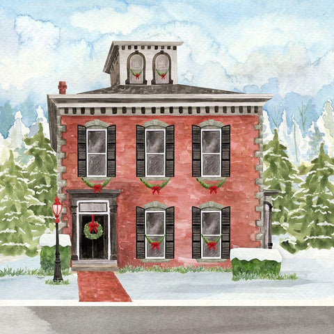 Christmas Village V White Modern Wood Framed Art Print with Double Matting by Reed, Tara