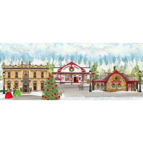 Christmas Village panel II Gold Ornate Wood Framed Art Print with Double Matting by Reed, Tara