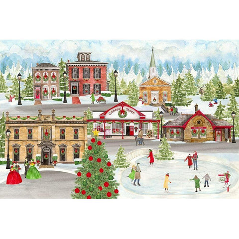 Christmas Village landscape White Modern Wood Framed Art Print by Reed, Tara