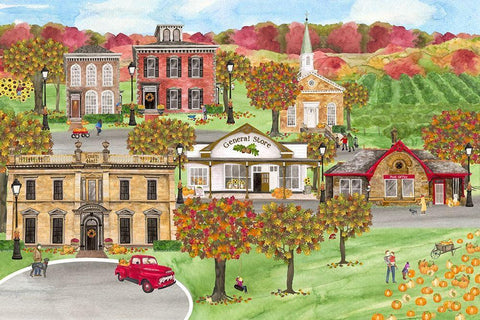 Harvest Village landscape Black Ornate Wood Framed Art Print with Double Matting by Reed, Tara