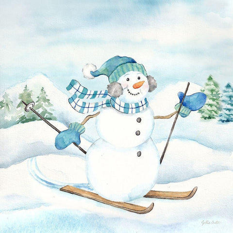 Let it Snow Blue Snowman III Black Ornate Wood Framed Art Print with Double Matting by Coulter, Cynthia