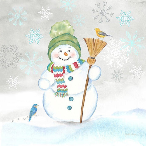 Let it Snow Blue Snowman IV White Modern Wood Framed Art Print by Coulter, Cynthia