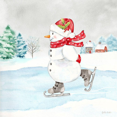 Let it Snow Blue Snowman V White Modern Wood Framed Art Print with Double Matting by Coulter, Cynthia