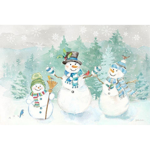 Let it Snow Blue Snowman landscape White Modern Wood Framed Art Print by Coulter, Cynthia