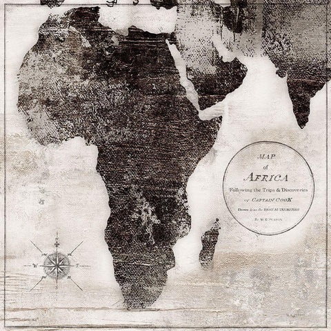 World Map Black and White I-Africa Black Modern Wood Framed Art Print by Cusson, Marie-Elaine