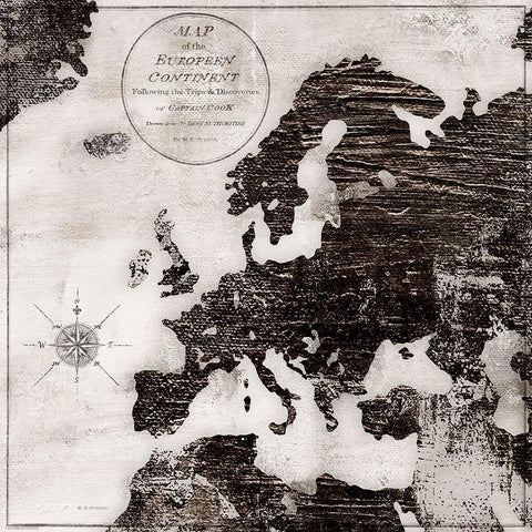 World Map Black and White III-Europe White Modern Wood Framed Art Print with Double Matting by Cusson, Marie-Elaine