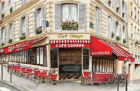 CafÃƒÂ© Paris Black Ornate Wood Framed Art Print with Double Matting by Cusson, Marie-Elaine