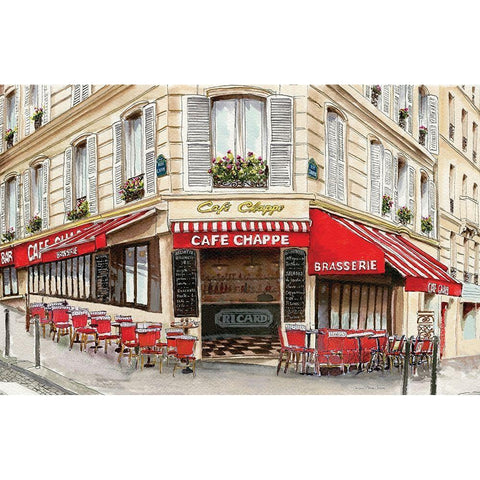 CafÃƒÂ© Paris Black Modern Wood Framed Art Print with Double Matting by Cusson, Marie-Elaine