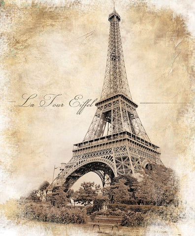 Vintage Eiffel Tower Black Ornate Wood Framed Art Print with Double Matting by Cusson, Marie-Elaine